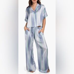 Midnight Bakery Blue Striped Satin 2-piece Pajama Set NWT L XL